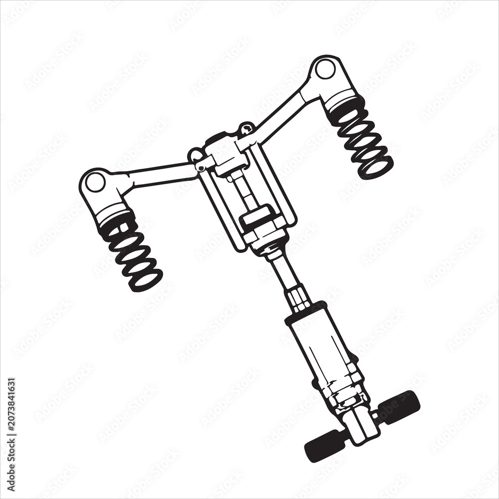 Fototapeta premium Front Suspension Steering Assembly Vector Line Art Illustration