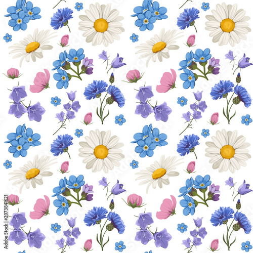 Seamless pattern with wild flowers. Vector.
