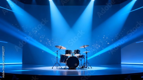 Drum set on illuminated stage