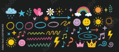 Colorful Cartoon Doodle Shapes Bundle with Fun Graphic Elements