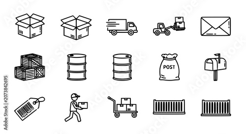 Bilde på lerret Logistics shipping and delivery line art icon set vector bundle featuring forkli