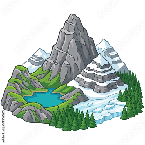 Mountain Landscape with Lake and Forest Illustration