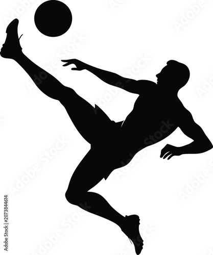 Soccer Player Bicycle Kick Silhouette Vector Illustration Isolated on White Background