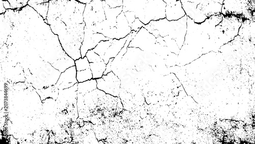 Quadro su tela white abstract grunge texture with heavy black cracks, distressed damaged concrete wall surface background backdrop