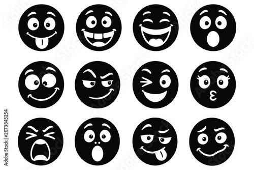 Foto Assorted black silhouette smiley emoticons with funny and expressive faces emoti