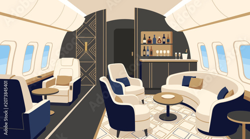 Obraz na płótnie Private Jet Interior Lounge Seating Vector Illustration