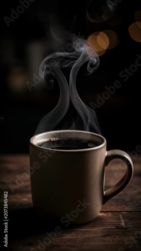 Steaming Coffee Mug In Dark Ambience.