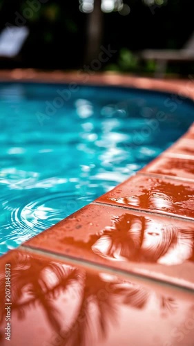 Turquoise Pool Edge With Terracotta Tiles.