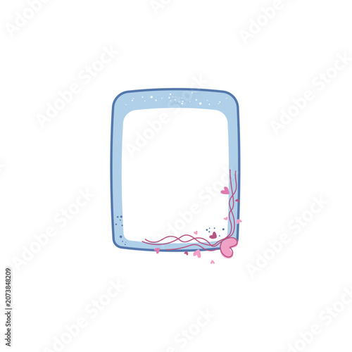 Cute Blue Rectangular Frame with Pink Hearts Vector Illustration