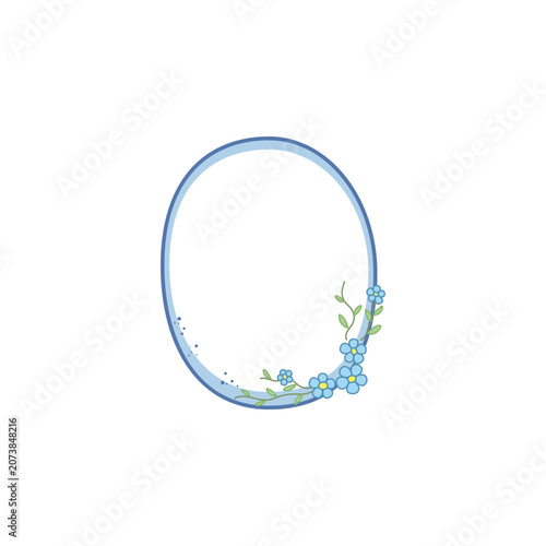 Cute Blue Oval Frame with Blue Floral Vine Vector Illustration