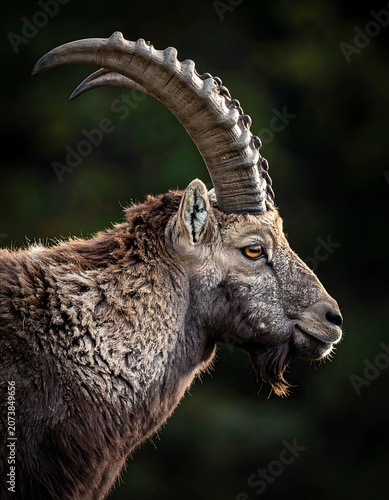 Close-up of a majestic Alpine Ibex.