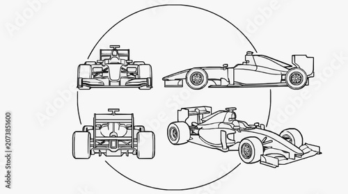 Fotografie Historical Formula 1 Racing Vehicles Lineup.