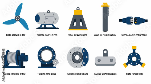 Foto Collection of industrial turbine and pump machinery illustrations