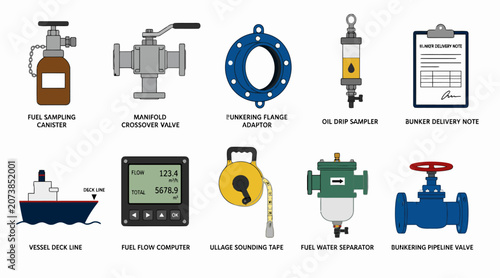 Foto Industrial Valves and Equipment Vector Icons Set.