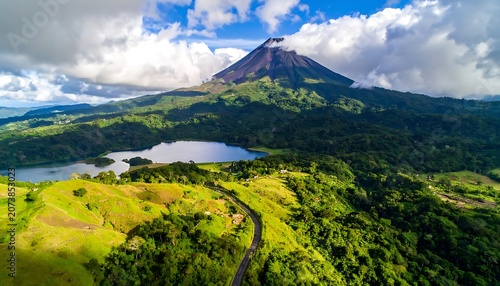 Aerial view of a volcano landscape.