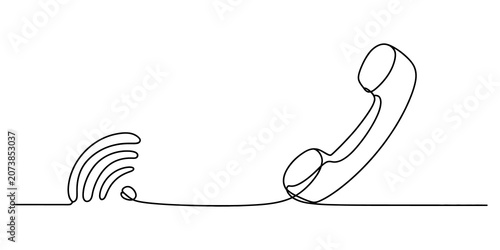 Cuadro en lienzo Continuous line drawing of a telephone handset and wifi signal icon