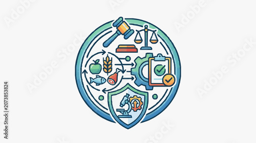 Schilderij op canvas Illustrated Food Processing Workflow Diagram.