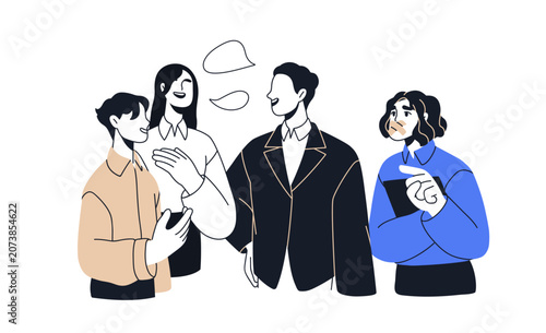 Communication problem at work. Shy employee afraid to speak. Unheard colleagu...