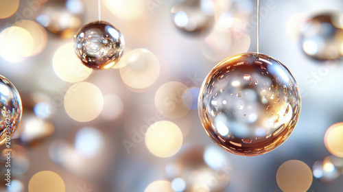 Glowing spheres of vibrant colors create mesmerizing atmosphere, reflecting light beautifully