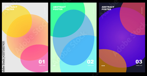 Set of abstract posters with geometric shapes, vibrant gradient colors, and modern minimalist design templates