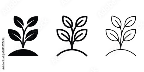 Bild auf Leinwand Sprout growing in soil icon silhouette vector, bold outline and line art isolate