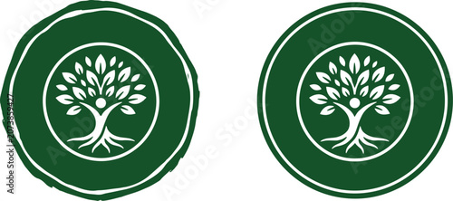Foto Green tree of life logo, circular nature emblem, 2 organic seal icons