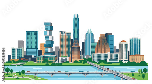 Tableau sur toile Austin texas city skyline with skyscrapers and riverfront park