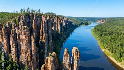 Lena Pillars Nature Park: Majestic River Valley with Towering Rock Formations