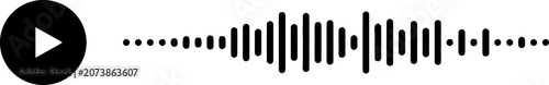 Sound wave decibel audio records simple voice message icon isolated on white background. Podcast player, music track. Sound wave icon without bubble. Play button with sound waves.