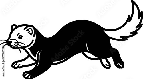 Фотография Black and white running ferret or weasel illustration.