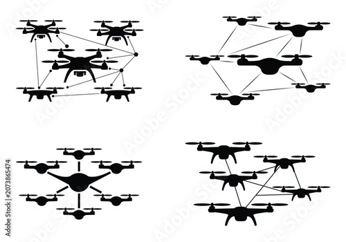 Drone Network and Swarm Technology Vector Concepts (Set of 4)