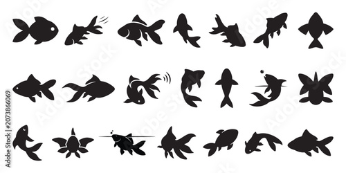 Goldfish Silhouettes Vector Set – Fancy Fish and Carp Icon Collection