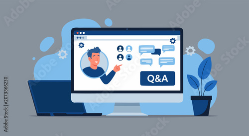 Fotografía Modern online webinar Q&A session vector illustration design for remote digital