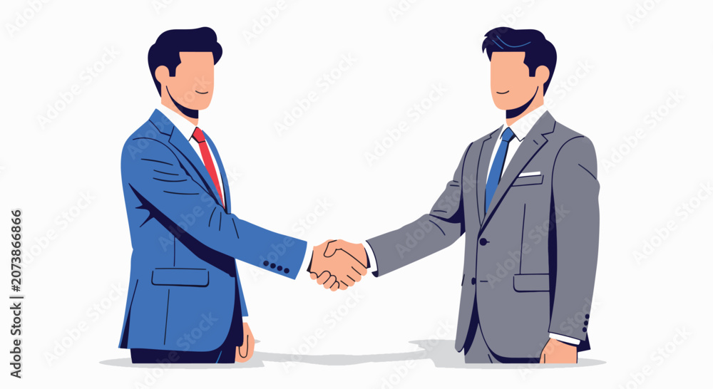 Fototapeta premium Two businessmen shake hands in a formal agreement outdoors