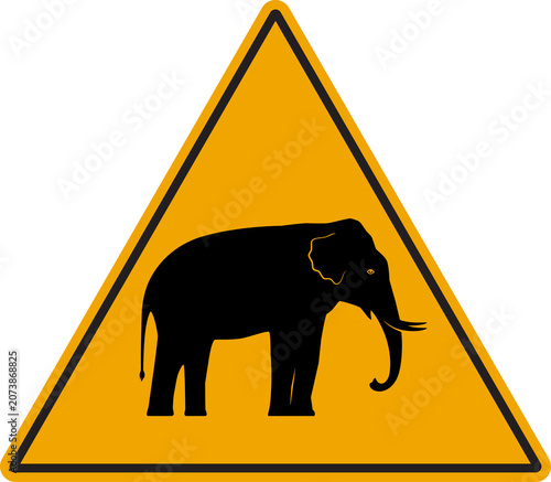 Triangle Elephant Warning Traffic sign. Vector illustration