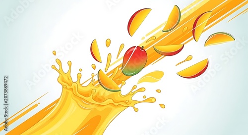 Vibrant yellow and orange abstract floral design with red center.