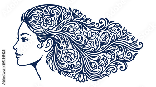 Картината върху платно Woman with floral hair design illustration.