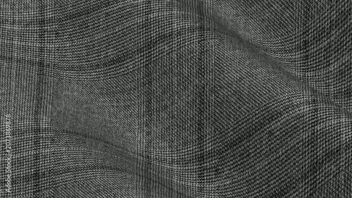 Italian Charcoal Gray Glen Plaid Wool Fabric moving in elegant corporate waves of traditional check pattern and high end suiting material texture