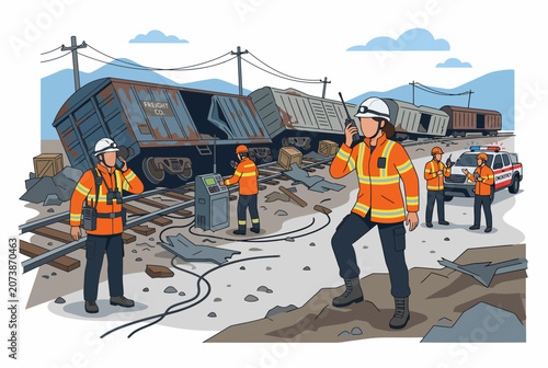 Canvastavla Emergency Responders Coordinating Rescue at Train Derailment Site