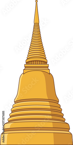 Traditional Thai Chedi Architecture, Golden Stupa Elemen Illustration