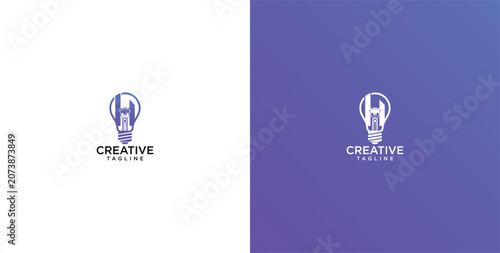 Modern Creative Thinking Logo Featuring a Lightbulb with City Skyline Silhouette for Urban Innovation and Business Ideas