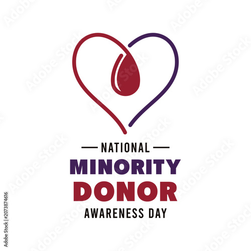 National Minority Donor Awareness Day vector illustration with heart line art and blood drop icon. August.