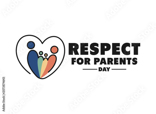 Respect for Parents Day greeting card or banner template with family abstract illustration in heart shape isolated on white background.
