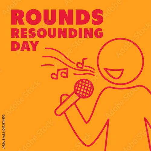 Minimalist line art vector of a person singing karaoke with microphone for Rounds Resounding Day banner design. August.