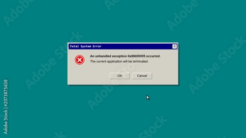 Retro Computer Fatal System Error Popups Vintage Operating System Crash Multiple Old Tech Alert Messages on Teal Screen