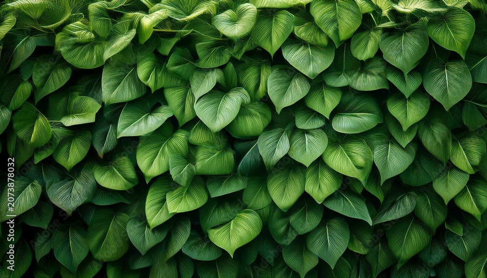 Naklejka premium Dense Wall Of Green Leaves Background Nature Vegetation Growing Outdoors