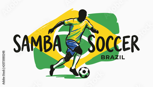 Obraz na plátně Professional football player dribbling ball with stylized flag design for athlet