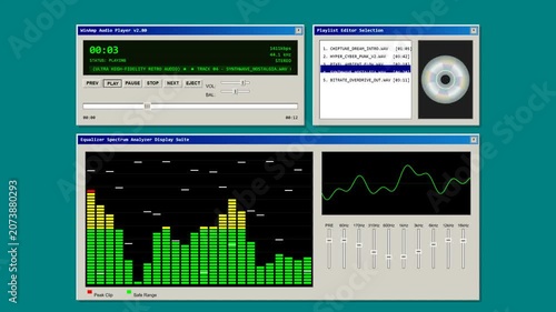 Retro Audio Player Interface with Equalizer and Spectrum Analyzer Old Computer UI