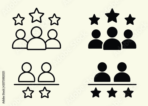 Customer review icons set star ratings with user group illustrations