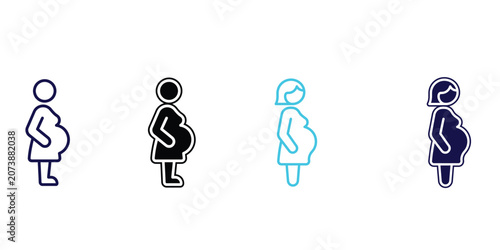 Pregnant woman icons in different colors and styles